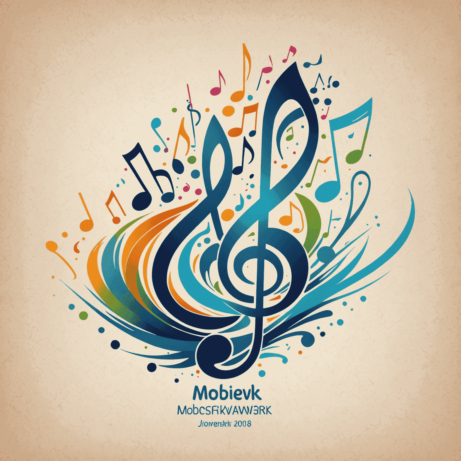 Mobisewk logo featuring musical notes and Krita-style brush strokes