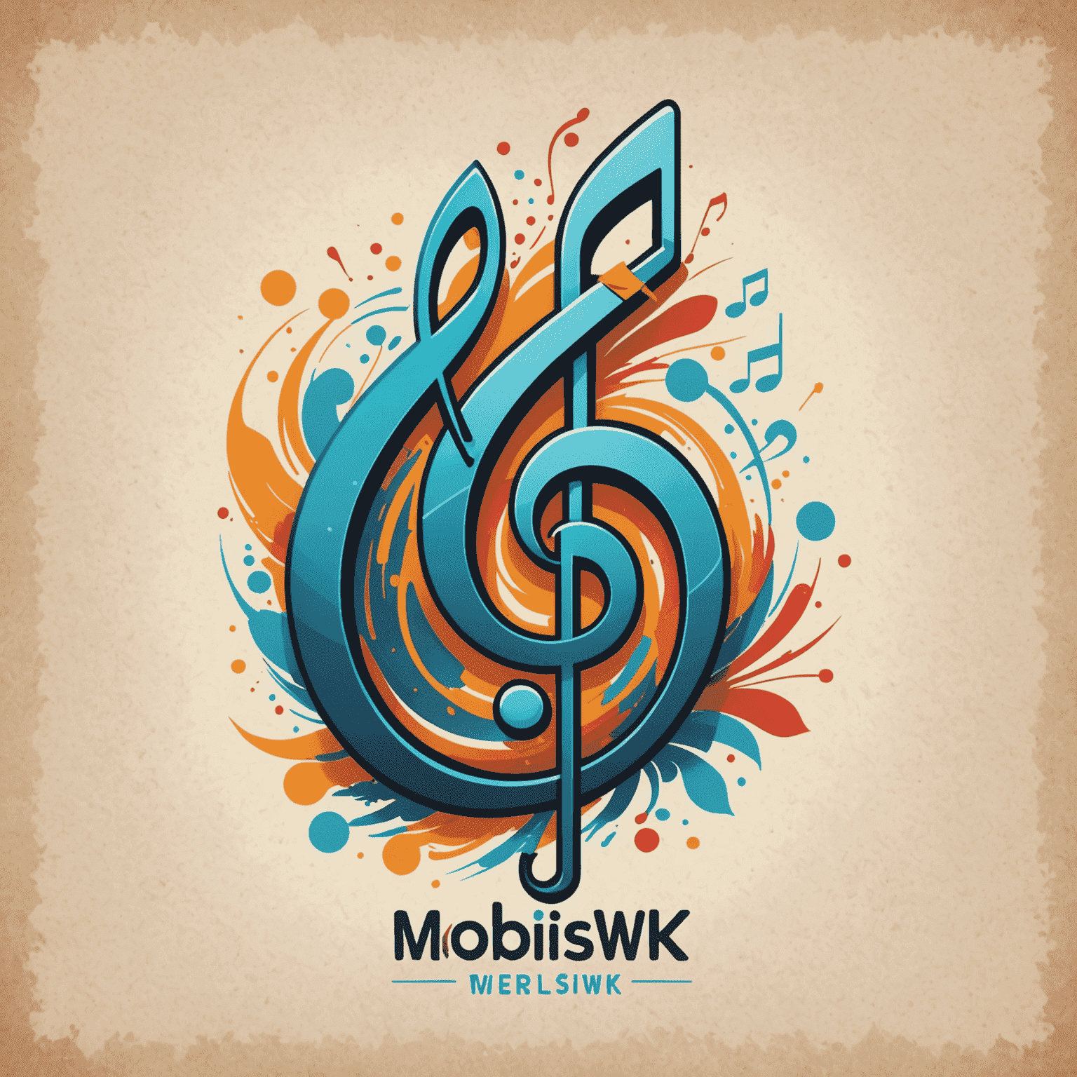 Mobisewk logo featuring musical notes and Krita-style brush strokes