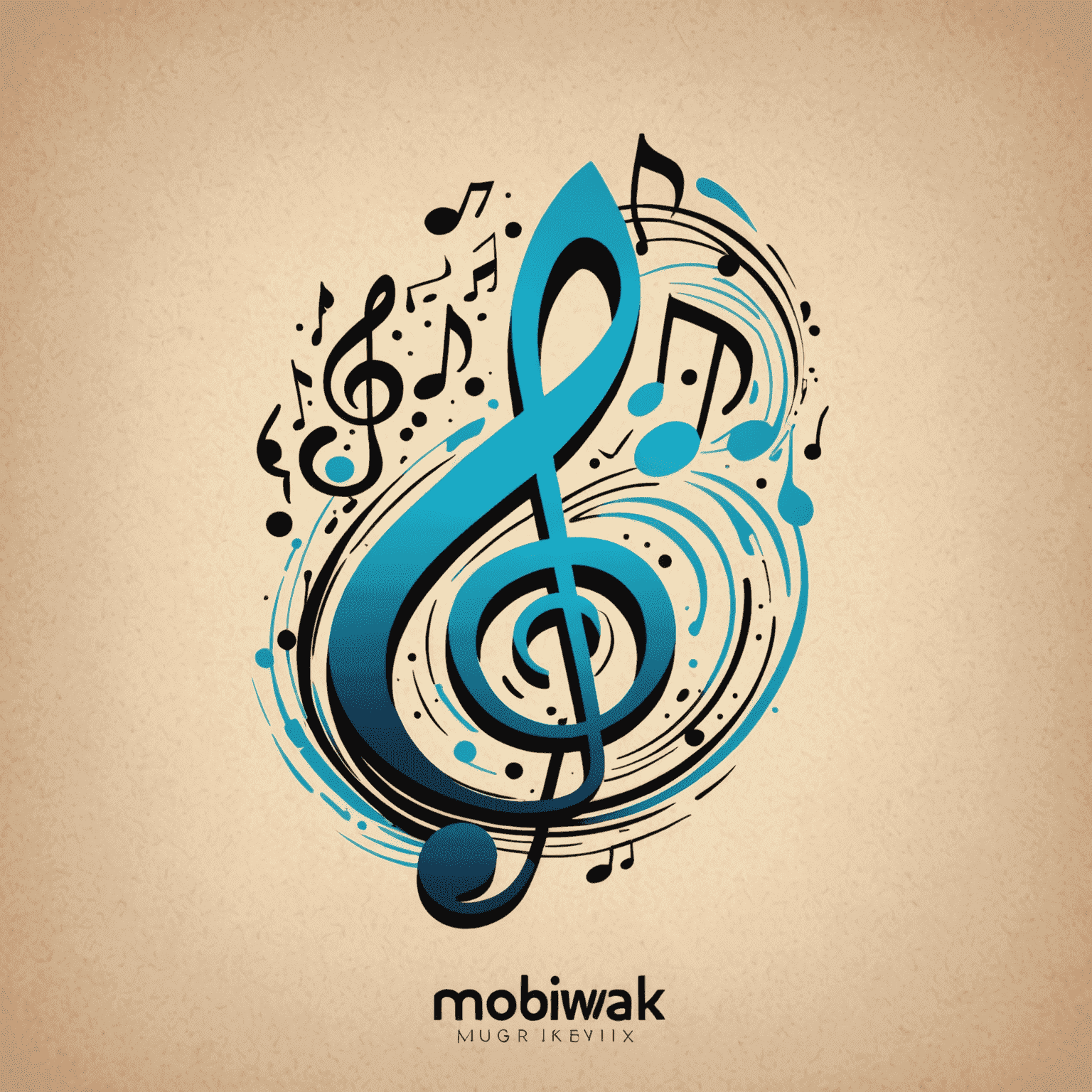 Mobisewk logo featuring musical notes and Krita-style brush strokes