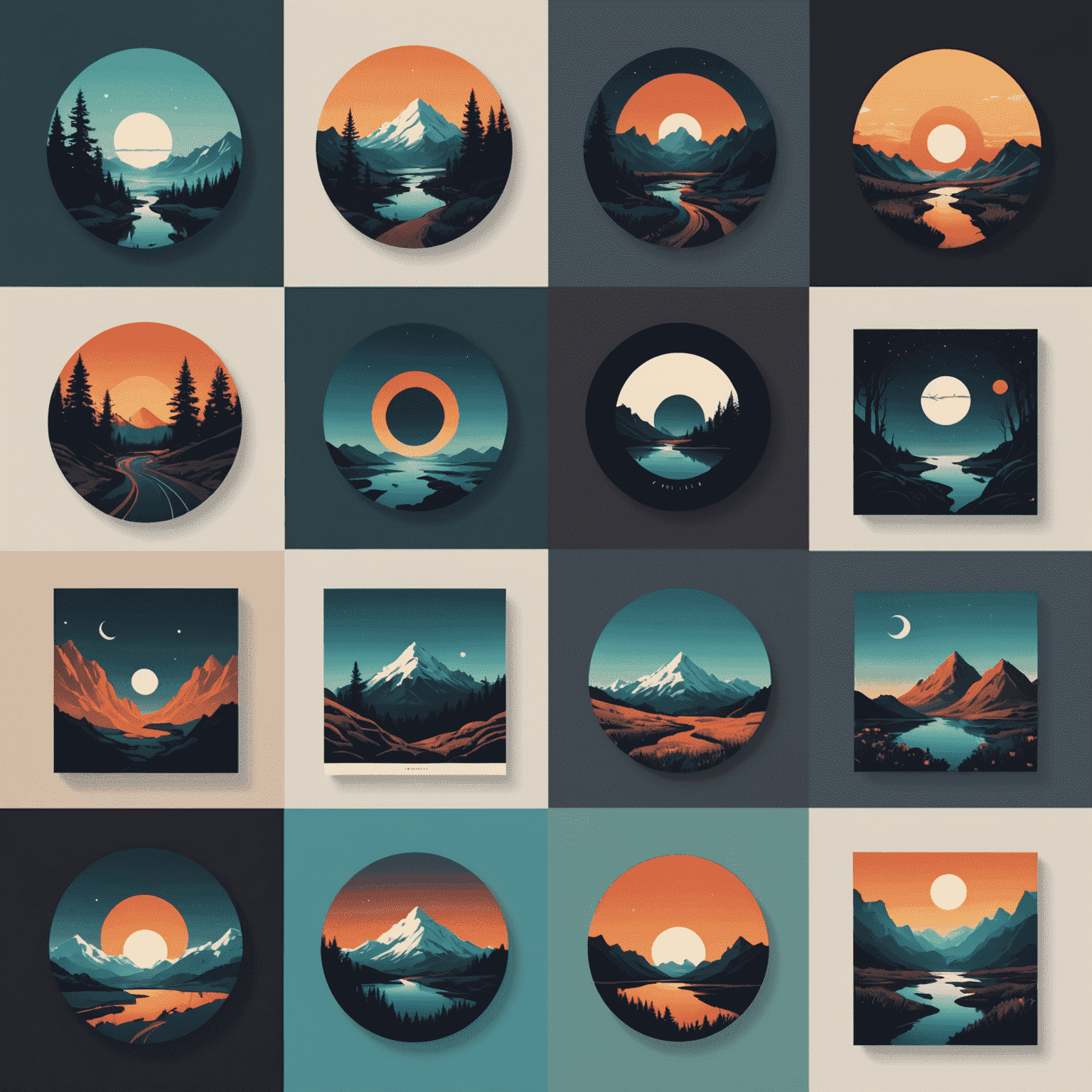 Examples of album covers created using Krita, showcasing a range of styles from minimalist to complex illustrations