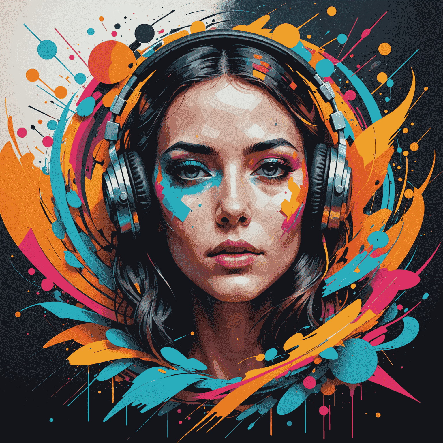 A stunning visual representation of music created using Krita-like digital art tools, with vibrant colors and dynamic shapes