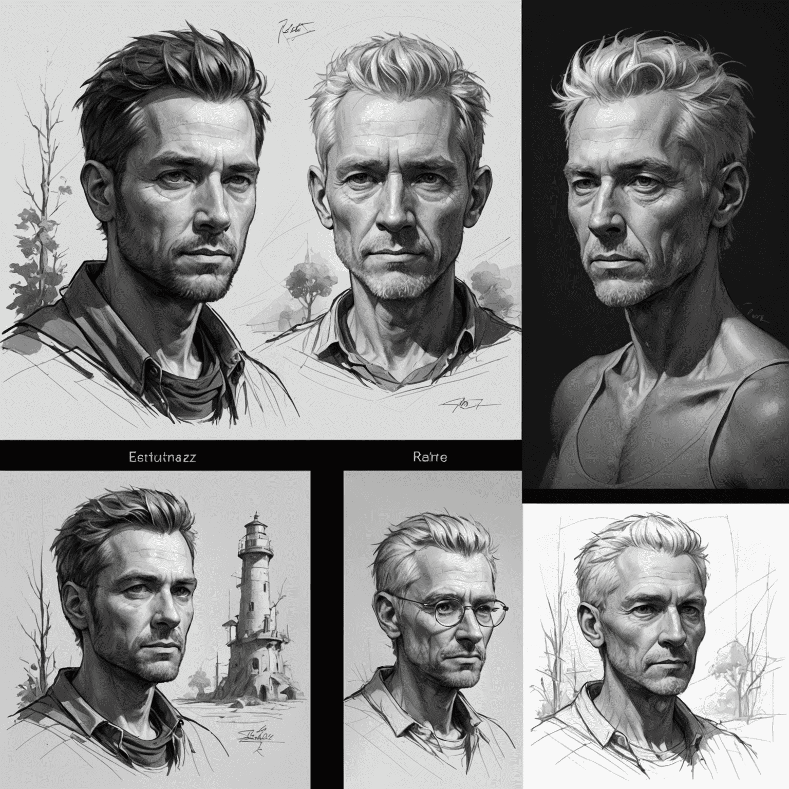 A visual representation of the creative process, showing stages from initial sketch to final digital artwork created in Krita